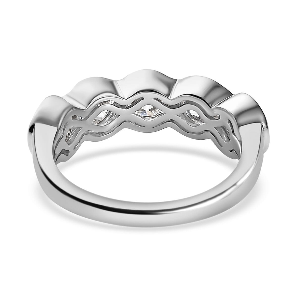 Moissanite 1.65 ctw 5 Stone Ring in Platinum Over Sterling Silver (Size 7.0) image number 4