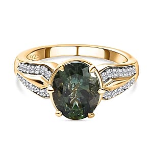 Natural Green Apatite and White Zircon  2.83 ctw Ring in Vermeil Yellow Gold Over Sterling Silver (Size 11.5)