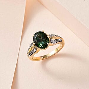Natural Green Apatite and White Zircon  2.83 ctw Ring in Vermeil Yellow Gold Over Sterling Silver (Size 11.5)