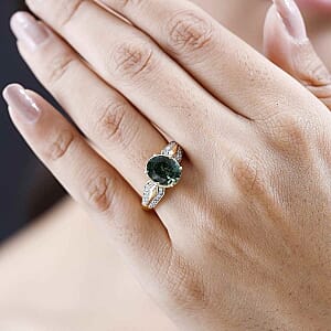 Natural Green Apatite and White Zircon  2.83 ctw Ring in Vermeil Yellow Gold Over Sterling Silver (Size 11.5)