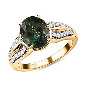 Natural Green Apatite and White Zircon  2.83 ctw Ring in Vermeil Yellow Gold Over Sterling Silver (Size 11.5)