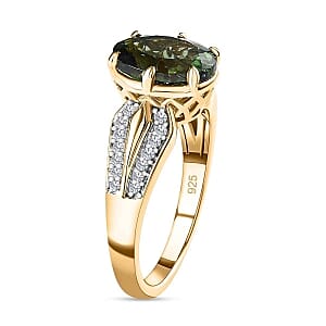 Natural Green Apatite and White Zircon  2.83 ctw Ring in Vermeil Yellow Gold Over Sterling Silver (Size 11.5)