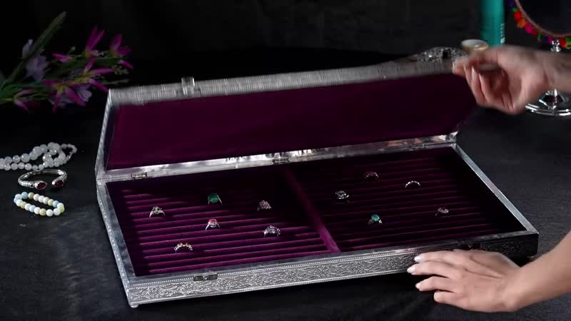Oxidized Aluminum Tiger Embossed Big Jewelry Box with Anti Scratch Velvet Lining, Anti Tarnish Multipurpose Jewelry Organizer with Ring Rows