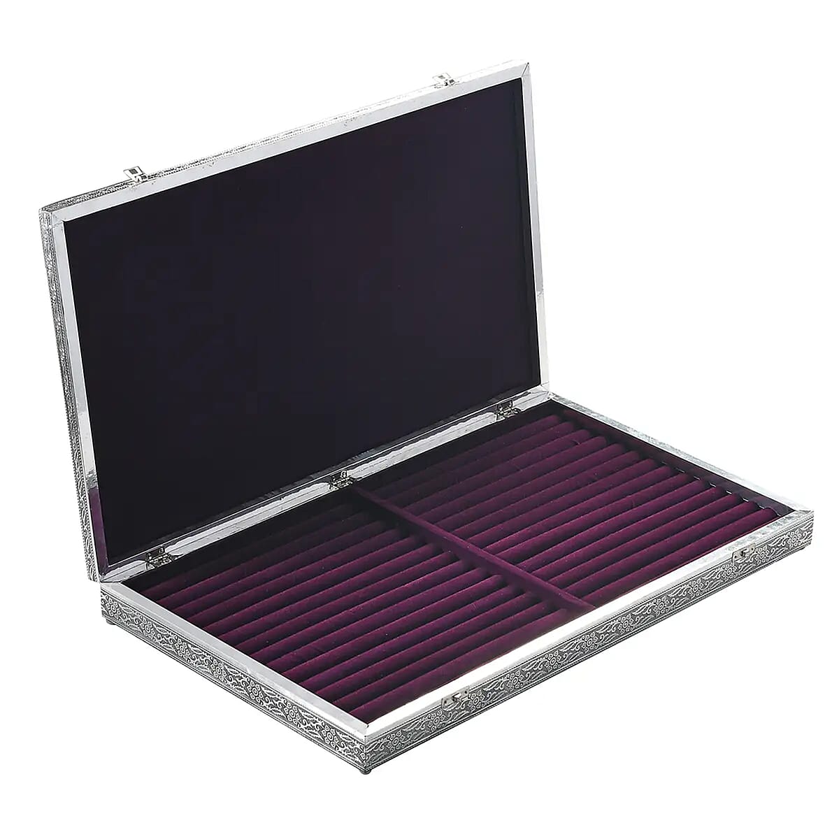 Oxidized Aluminum Tiger Embossed Big Jewelry Box with Anti Scratch Velvet Lining, Anti Tarnish Multipurpose Jewelry Organizer with Ring Rows image number 5