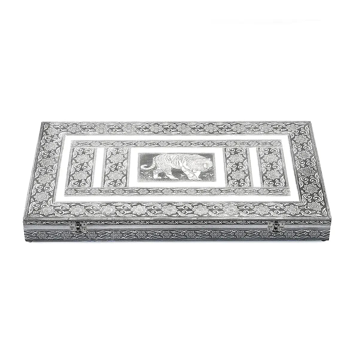 Oxidized Aluminum Tiger Embossed Big Jewelry Box with Anti Scratch Velvet Lining, Anti Tarnish Multipurpose Jewelry Organizer with Ring Rows image number 6