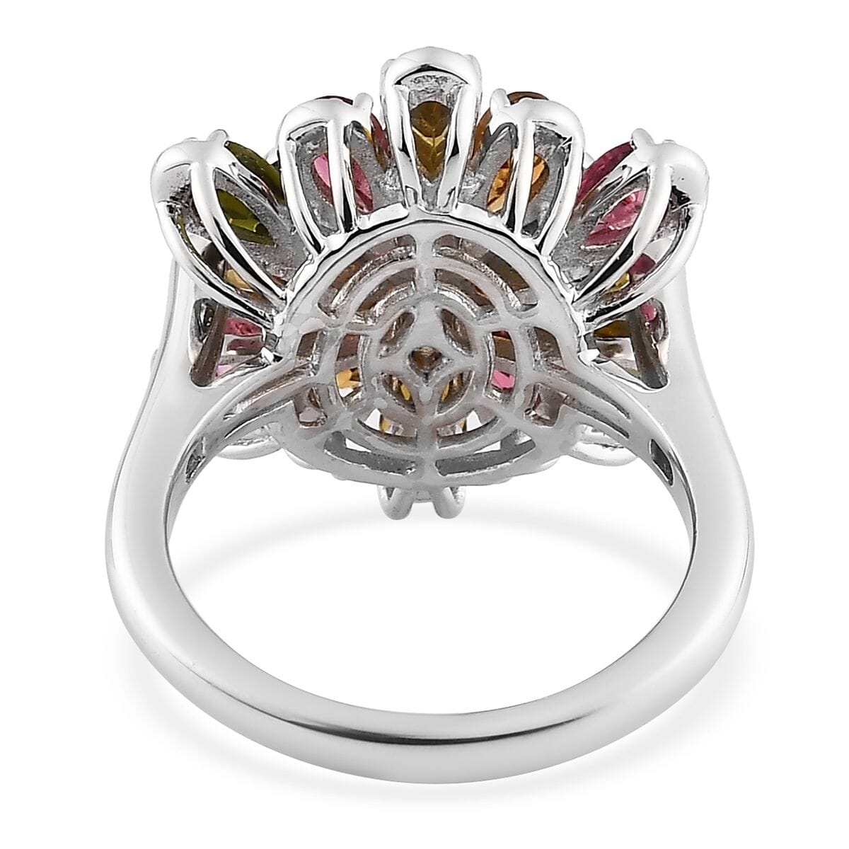 Multi-Tourmaline Flower Ring in Platinum Over Sterling Silver (Size 8.0) 3.60 ctw image number 4