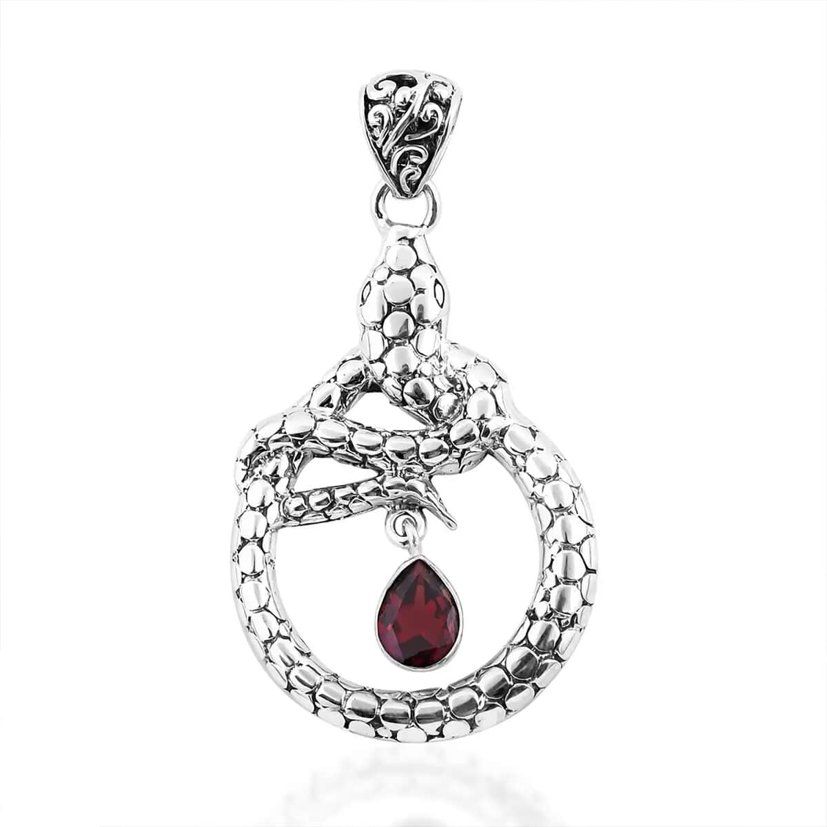 Doorbuster Bali Legacy Mozambique Garnet Snake Pendant in Sterling Silver 1.25 ctw image number 0