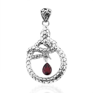 Bali Legacy Mozambique Garnet Snake Pendant without Chain in Sterling Silver 1.25 ctw