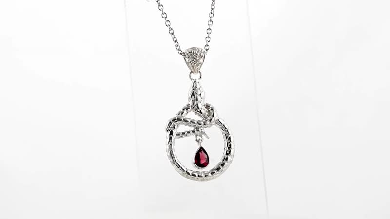 Doorbuster Bali Legacy Mozambique Garnet Snake Pendant in Sterling Silver 1.25 ctw