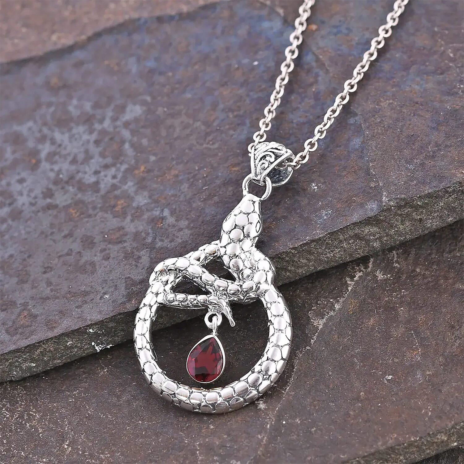 Bali Legacy Mozambique Garnet Snake Pendant without Chain in Sterling Silver 1.25 ctw