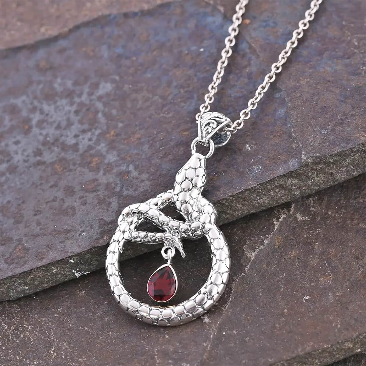 Doorbuster Bali Legacy Mozambique Garnet Snake Pendant in Sterling Silver 1.25 ctw image number 1