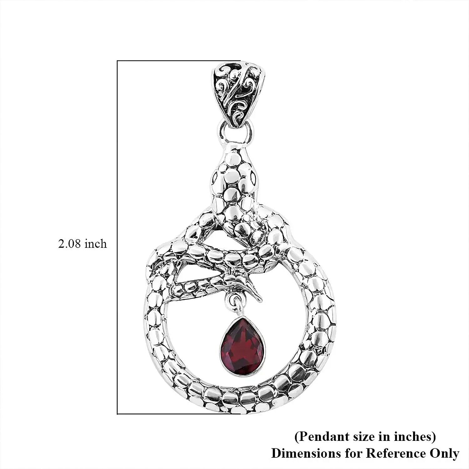 Bali Legacy Mozambique Garnet Snake Pendant without Chain in Sterling Silver 1.25 ctw