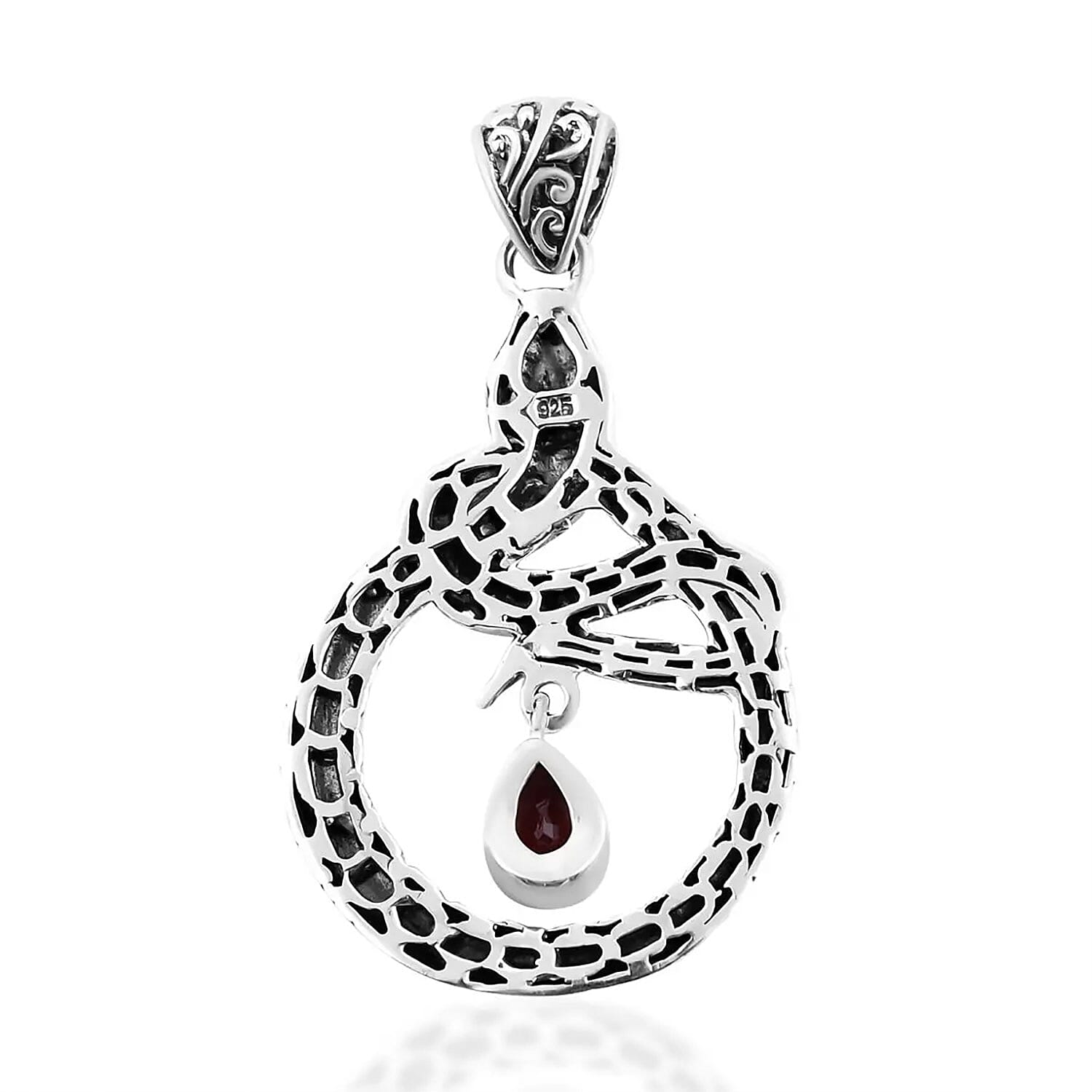 Bali Legacy Mozambique Garnet Snake Pendant without Chain in Sterling Silver 1.25 ctw