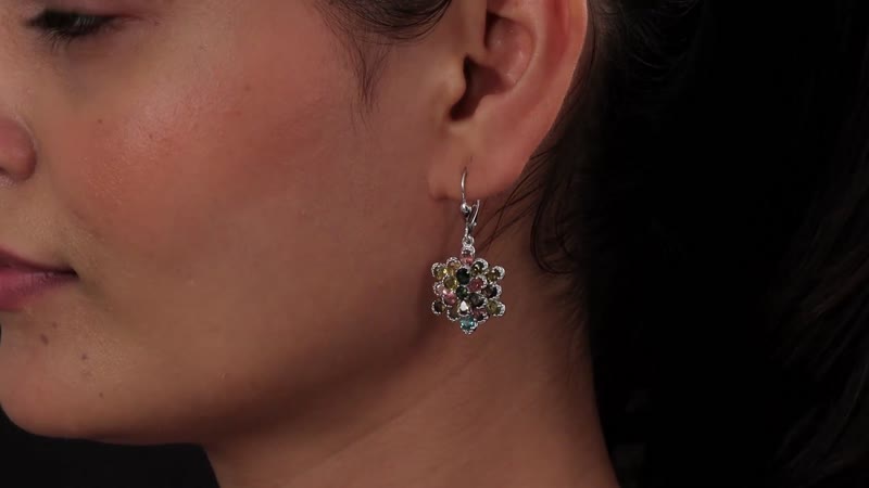 Multi-Tourmaline Flower Lever Back Earrings in Platinum Over Sterling Silver 5.60 ctw
