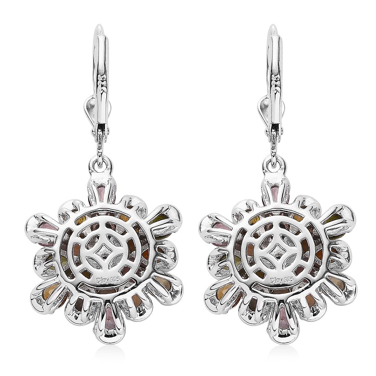 Multi-Tourmaline Flower Lever Back Earrings in Platinum Over Sterling Silver 5.60 ctw
