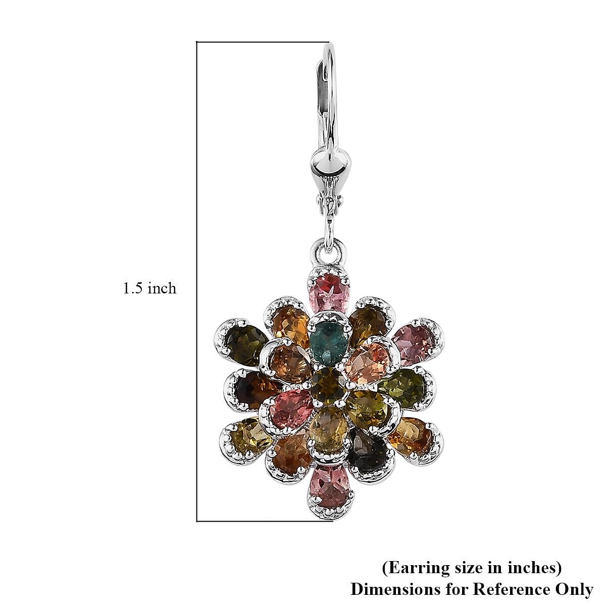 Multi-Tourmaline Flower Lever Back Earrings in Platinum Over Sterling Silver 5.60 ctw image number 5