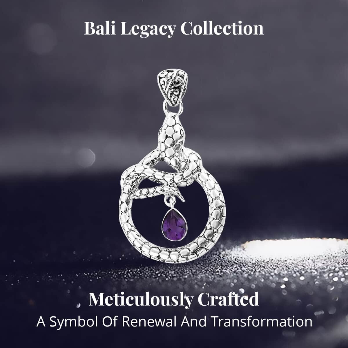 Bali Legacy Amethyst Snake Pendant in Sterling Silver 1.00 ctw image number 3