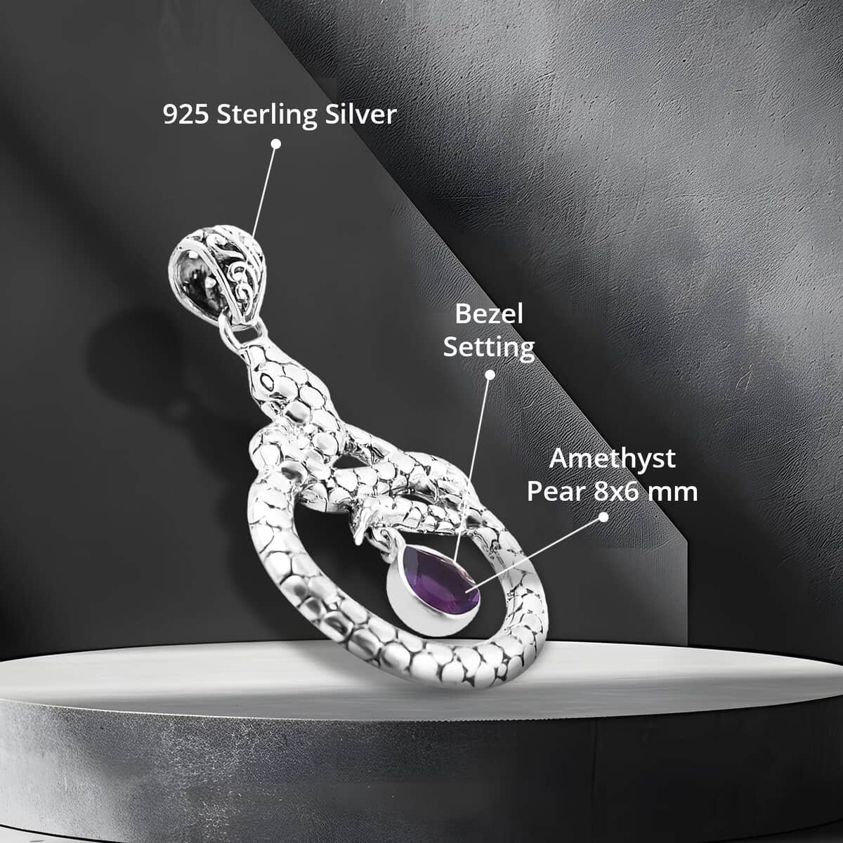 Bali Legacy Amethyst Snake Pendant in Sterling Silver 1.00 ctw image number 4