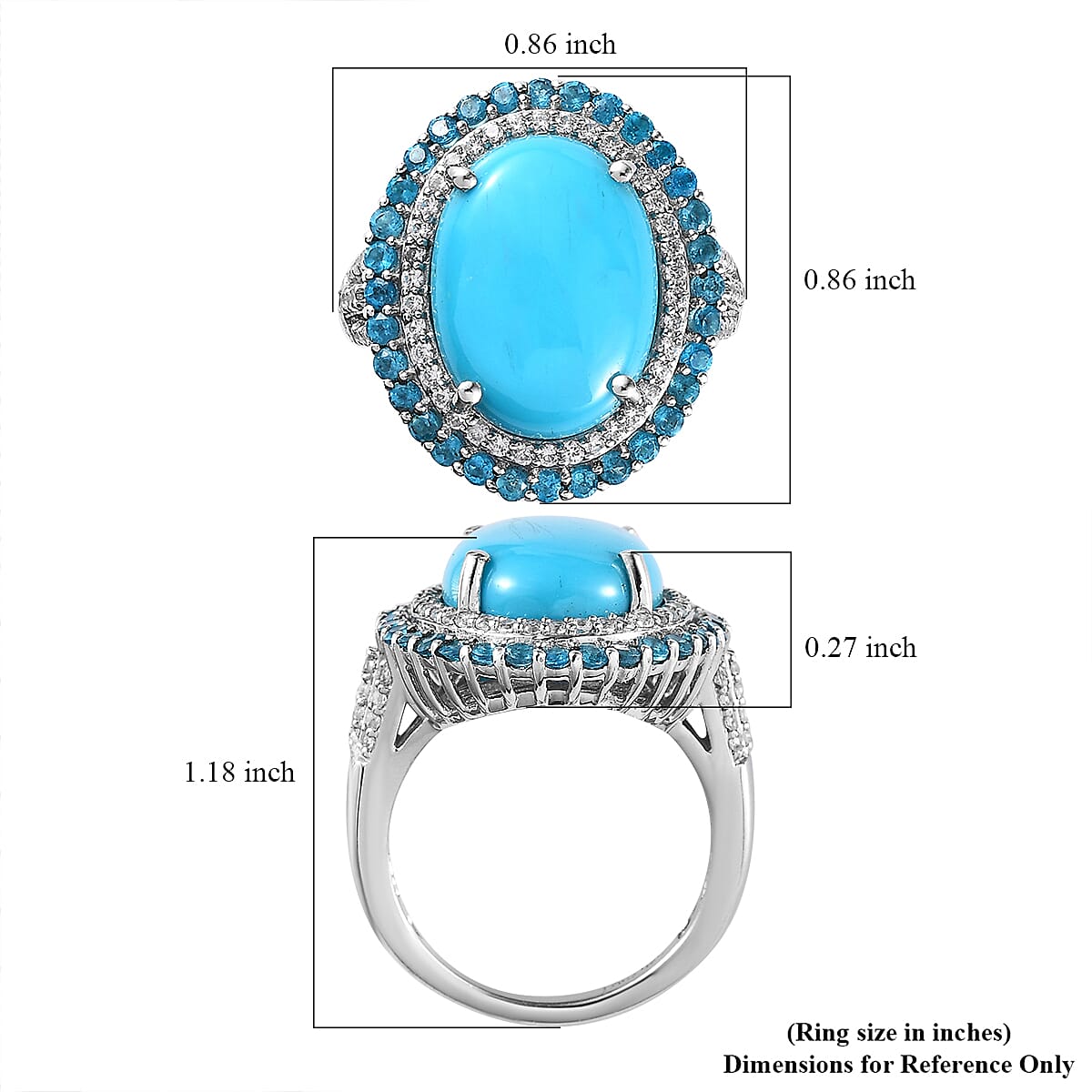 Doorbuster Premium Sleeping Beauty Turquoise and Multi Gemstone Double Halo Ring in Platinum Over Sterling Silver (Size 10.0) 8.65 ctw image number 5