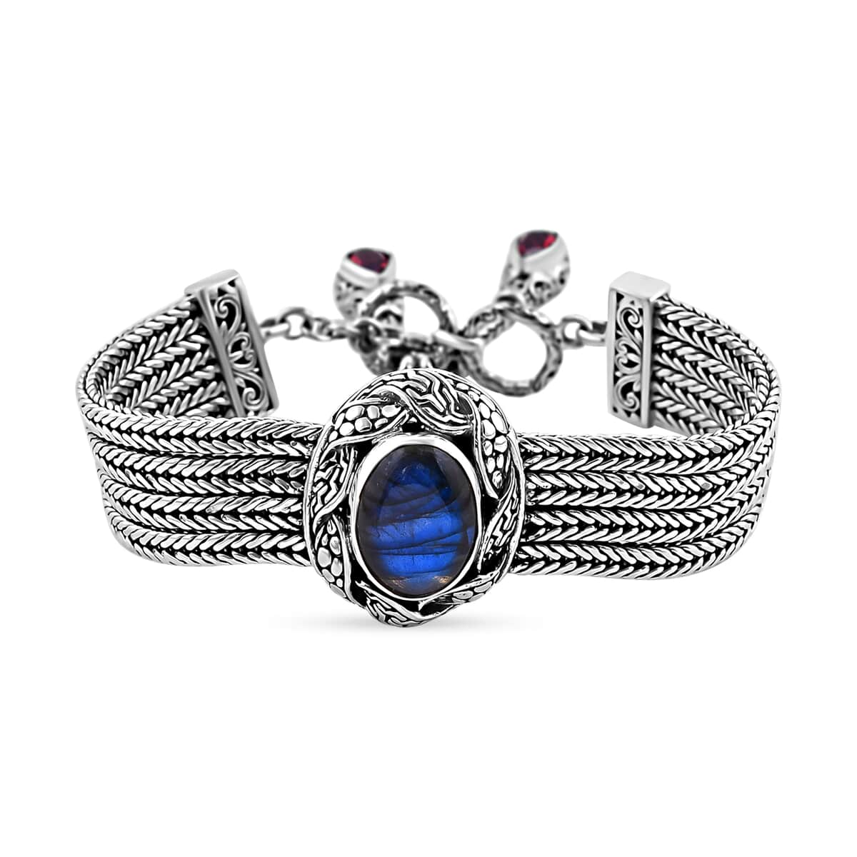 Bali Legacy Malagasy Labradorite and Mozambique Garnet Toggle Clasp Bracelet in Sterling Silver (7.25-8.0In) 14.20 ctw image number 0