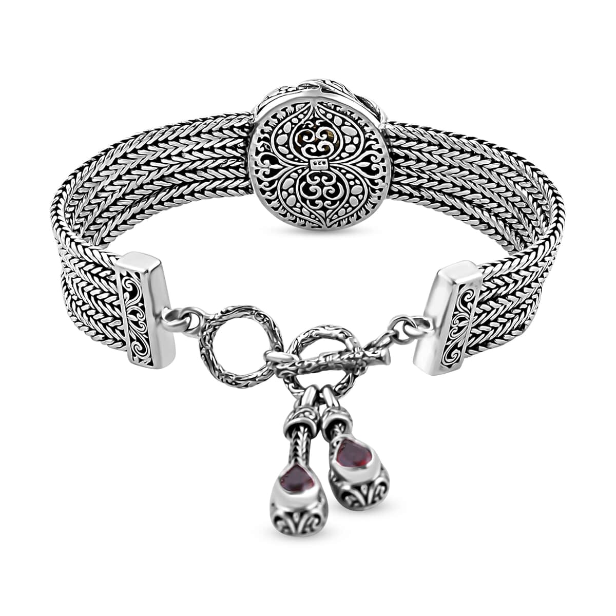 Bali Legacy Malagasy Labradorite and Mozambique Garnet Toggle Clasp Bracelet in Sterling Silver (7.25-8.0In) 14.20 ctw image number 3