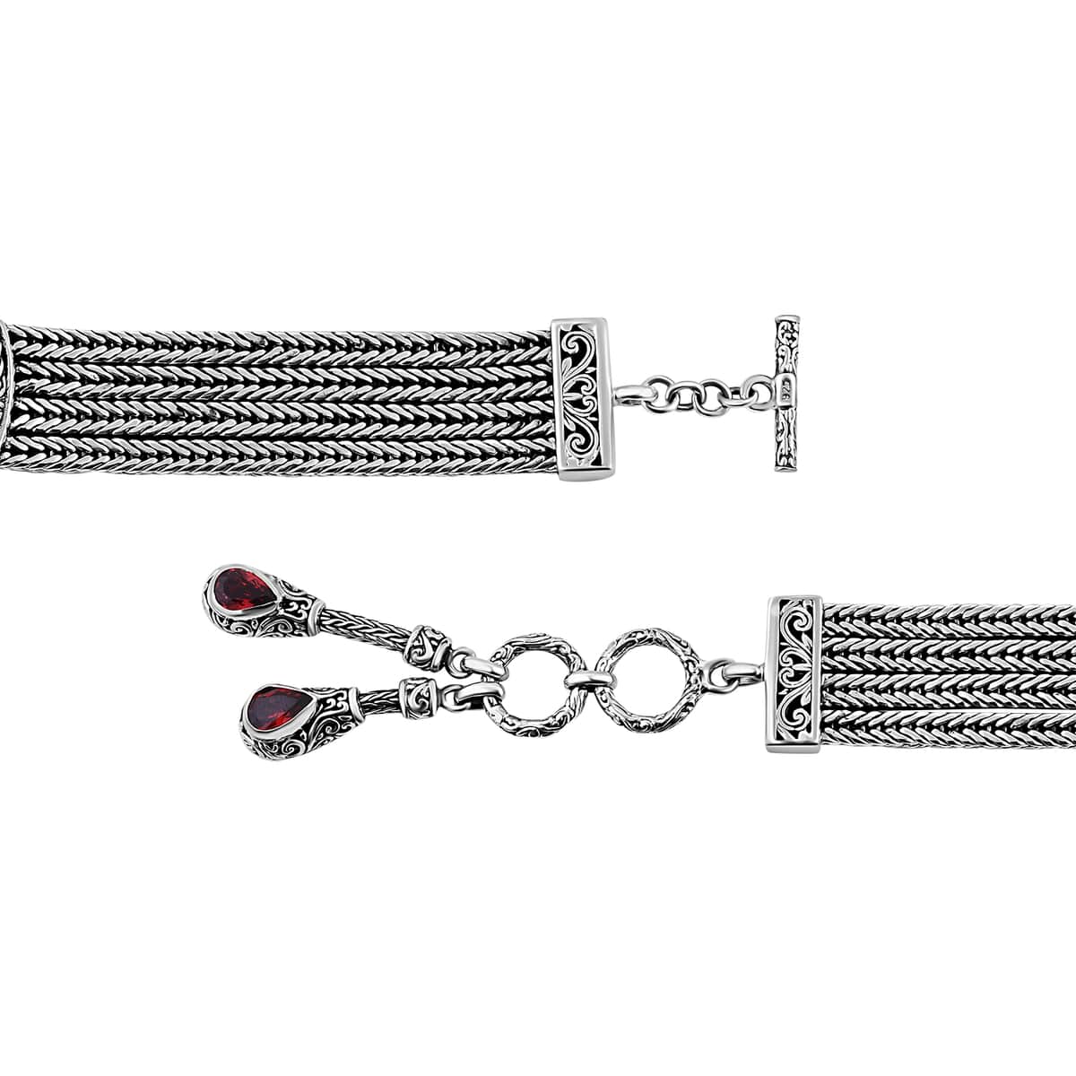 Bali Legacy Malagasy Labradorite and Mozambique Garnet Toggle Clasp Bracelet in Sterling Silver (7.25-8.0In) 14.20 ctw image number 4