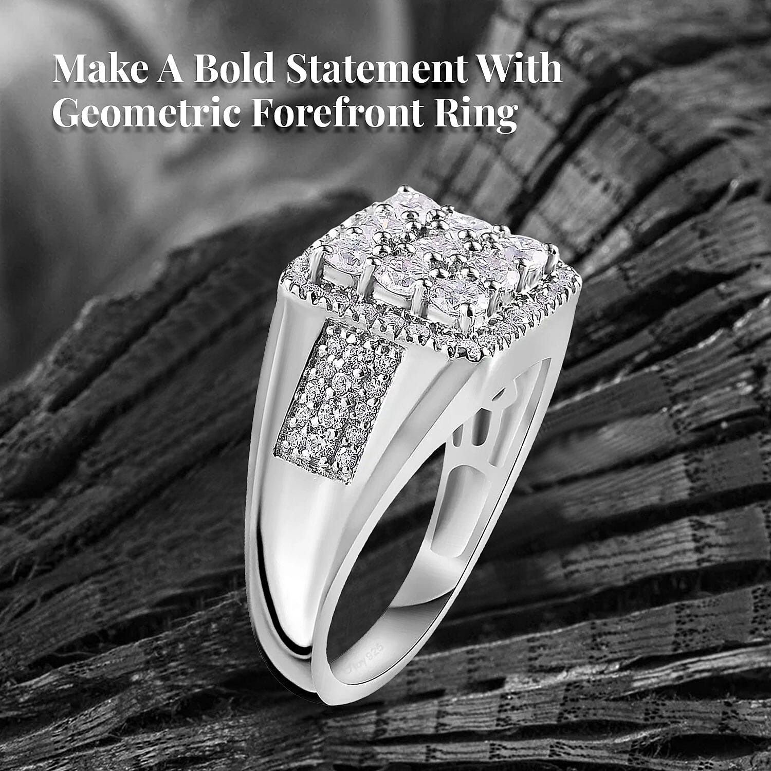 D'Joy Moissanite Men's Ring in Platinum Over Sterling Silver (Size 10.0) 1.65 ctw