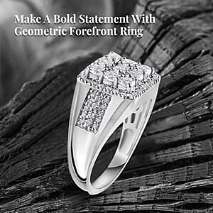 D'Joy Moissanite Men's Ring in Platinum Over Sterling Silver (Size 10.0) 1.65 ctw
