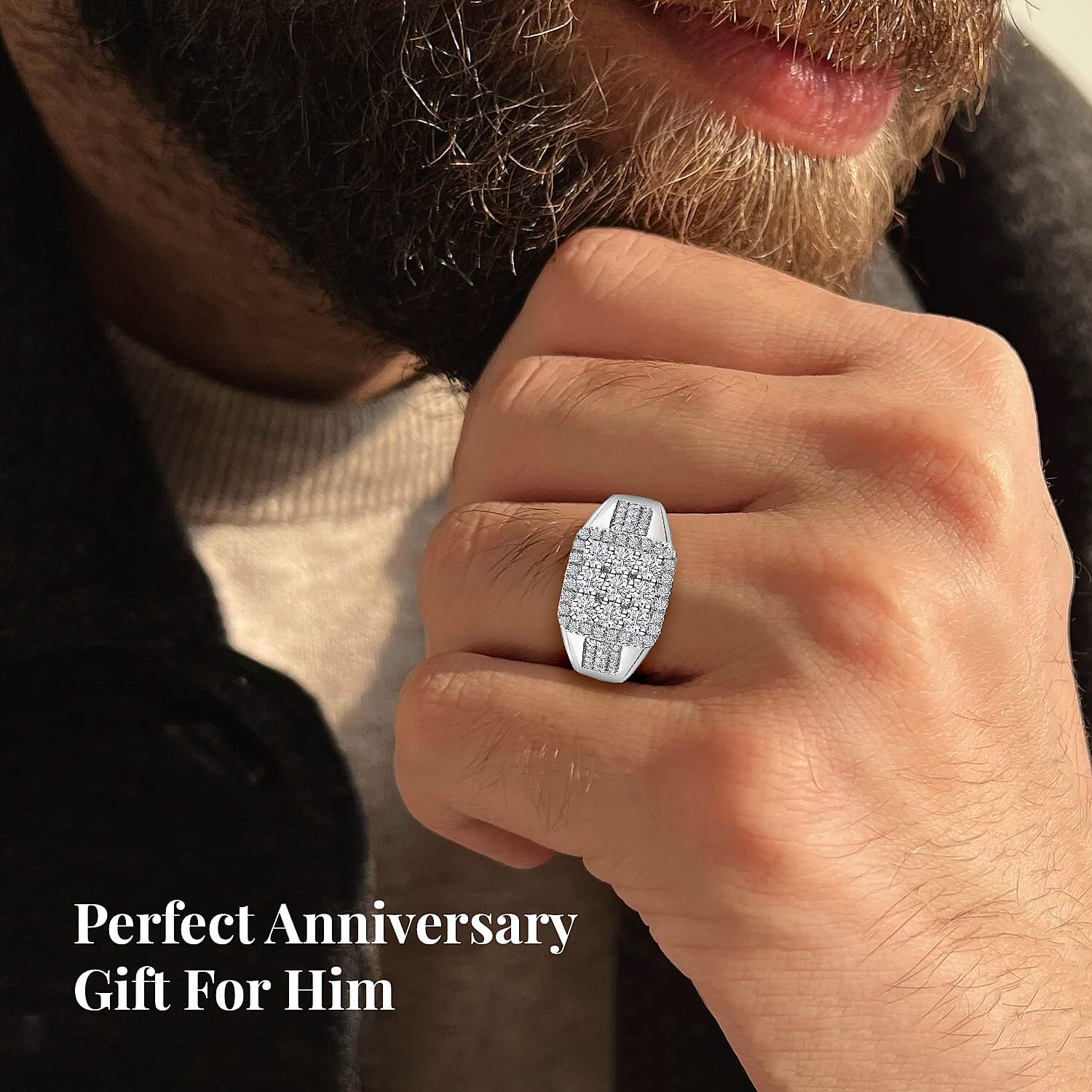 D'Joy Moissanite Men's Ring in Platinum Over Sterling Silver (Size 10.0) 1.65 ctw