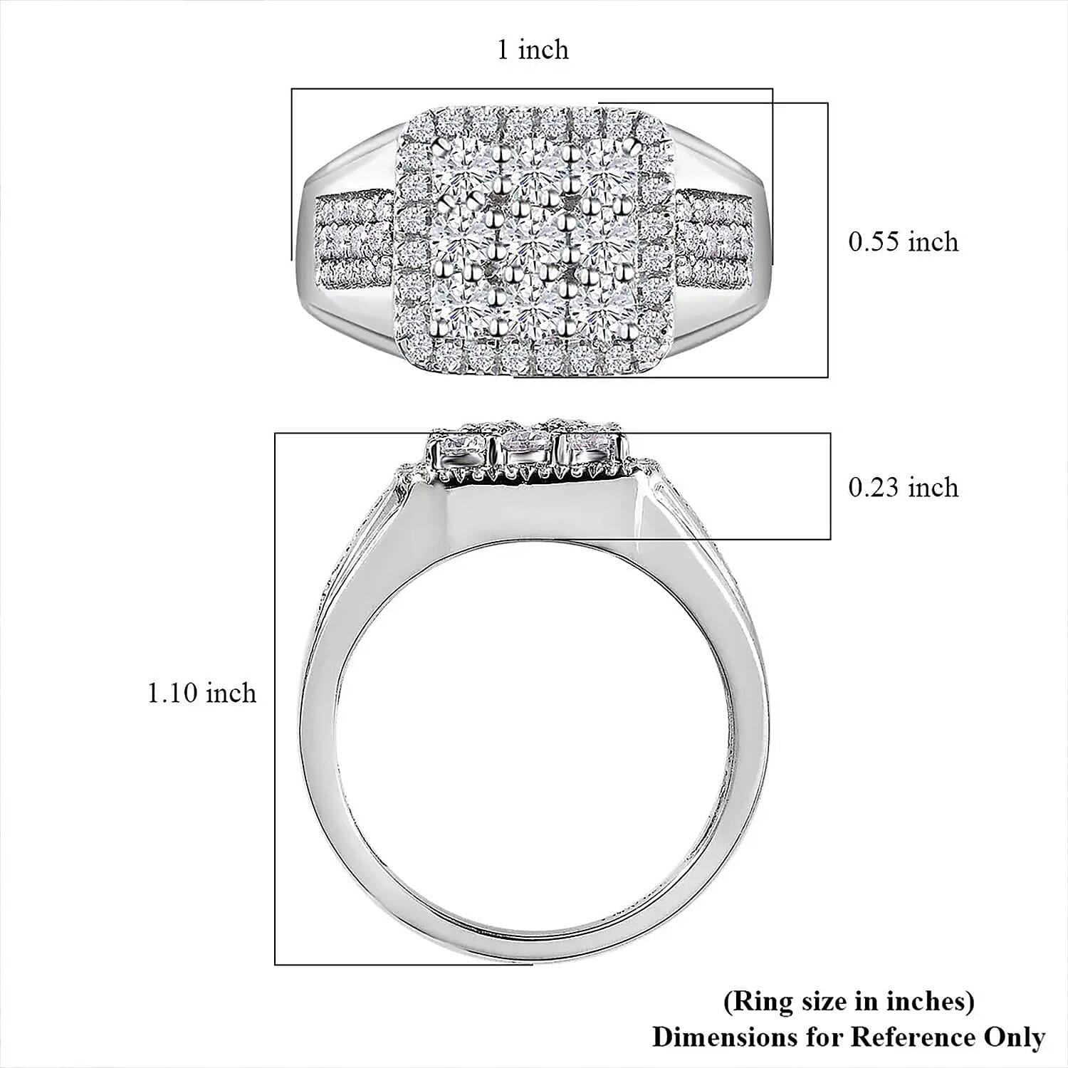 D'Joy Moissanite Men's Ring in Platinum Over Sterling Silver (Size 10.0) 1.65 ctw