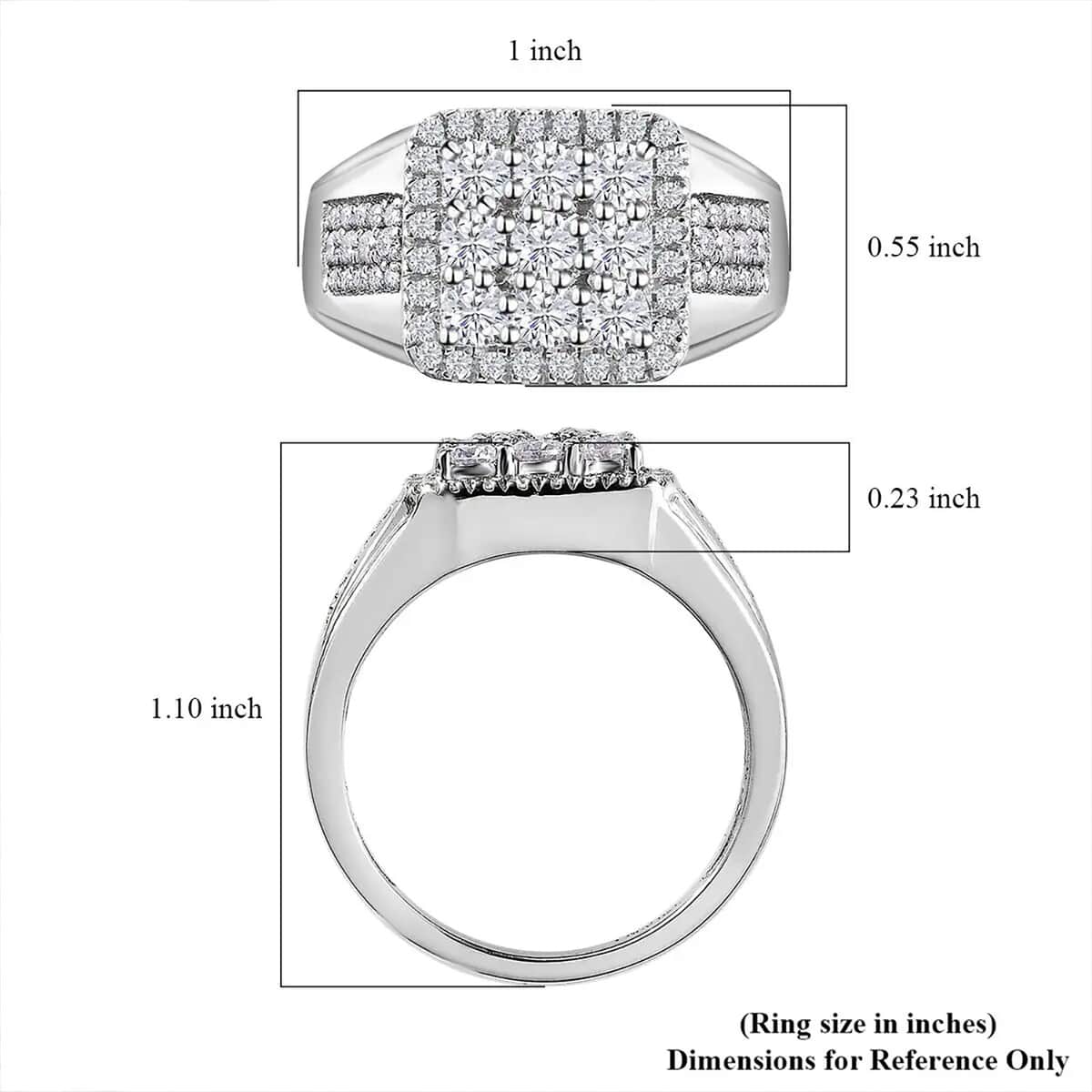 Doorbuster Moissanite Men's Ring in Platinum Over Sterling Silver (Size 9.0) (Del. in 5-7 Days) 2.35 ctw image number 7