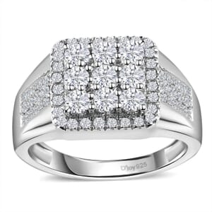 Moissanite 1.65 ctw Men's Ring in Platinum Over Sterling Silver (Size 11.0)