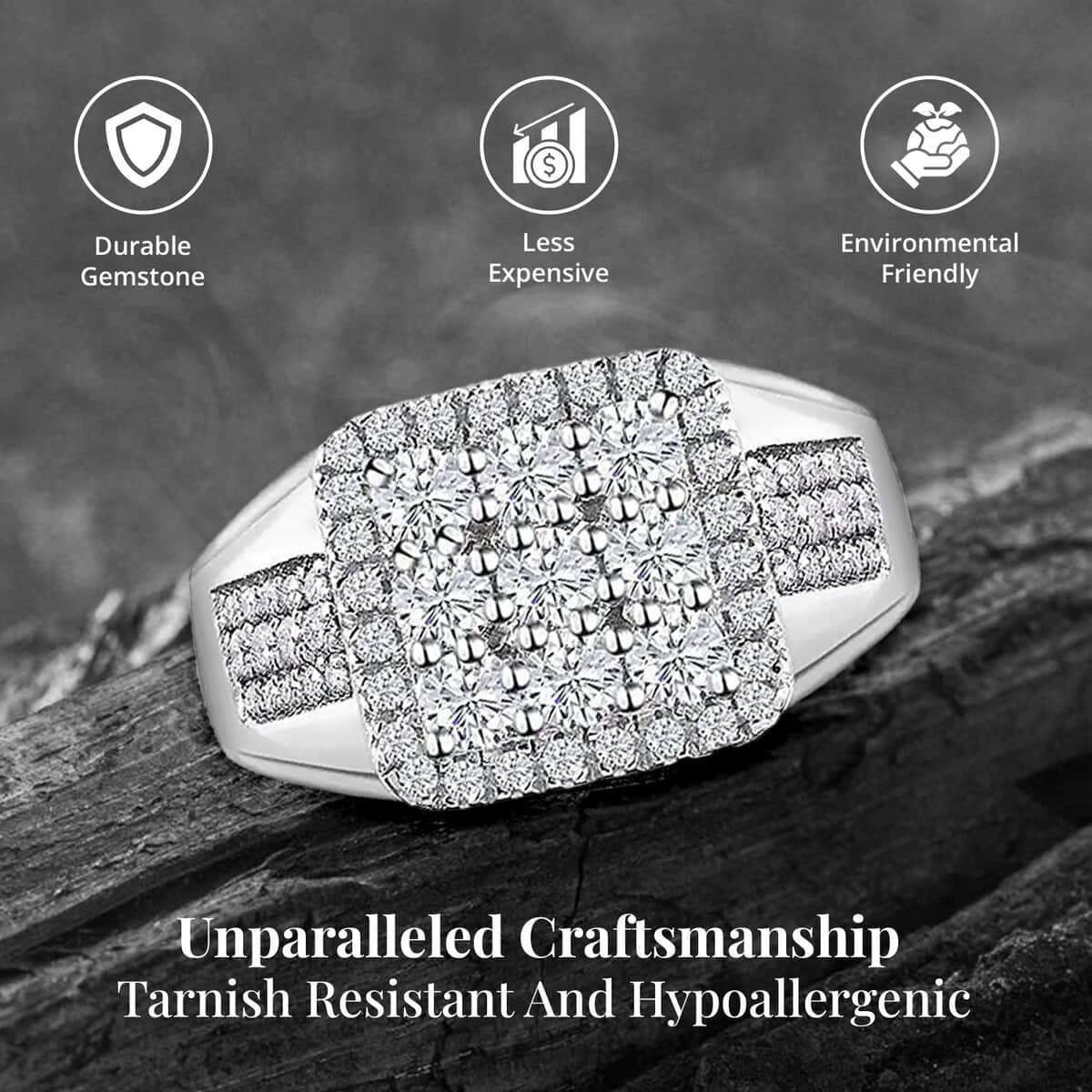 Moissanite Men's Ring in Platinum Over Sterling Silver (Size 12.0) 1.65 ctw image number 3