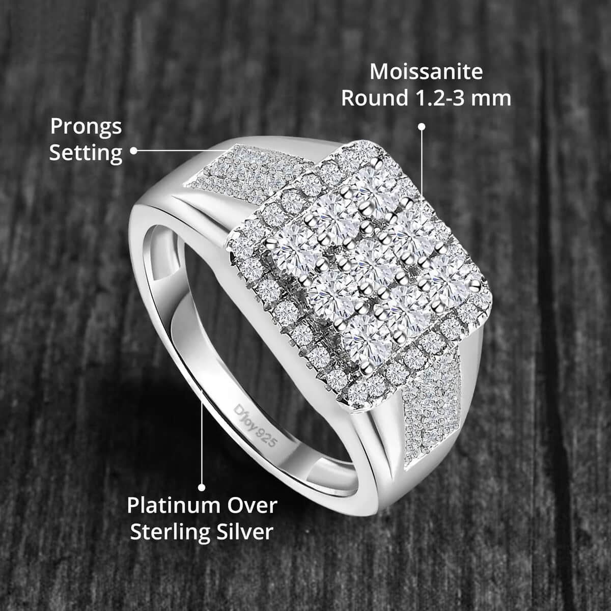 Moissanite Men's Ring in Platinum Over Sterling Silver (Size 12.0) 1.65 ctw image number 5