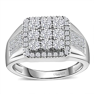D'Joy Moissanite 1.65 ctw Men's Ring in Platinum Over Sterling Silver (Size 13.0)