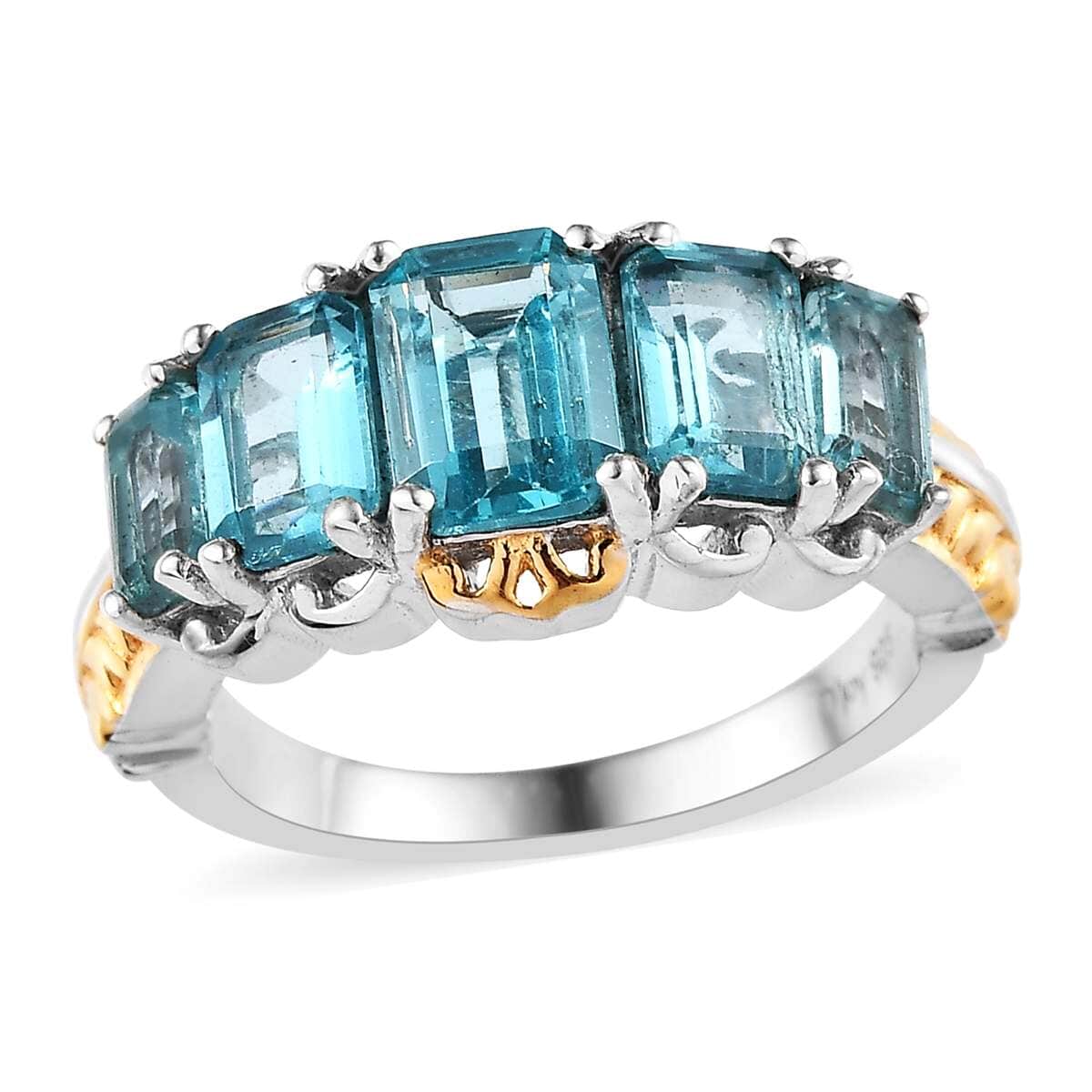 Madagascar Paraiba Apatite 5 Stone Ring in Vermeil YG and Platinum Over Sterling Silver (Size 10.0) 2.80 ctw image number 0