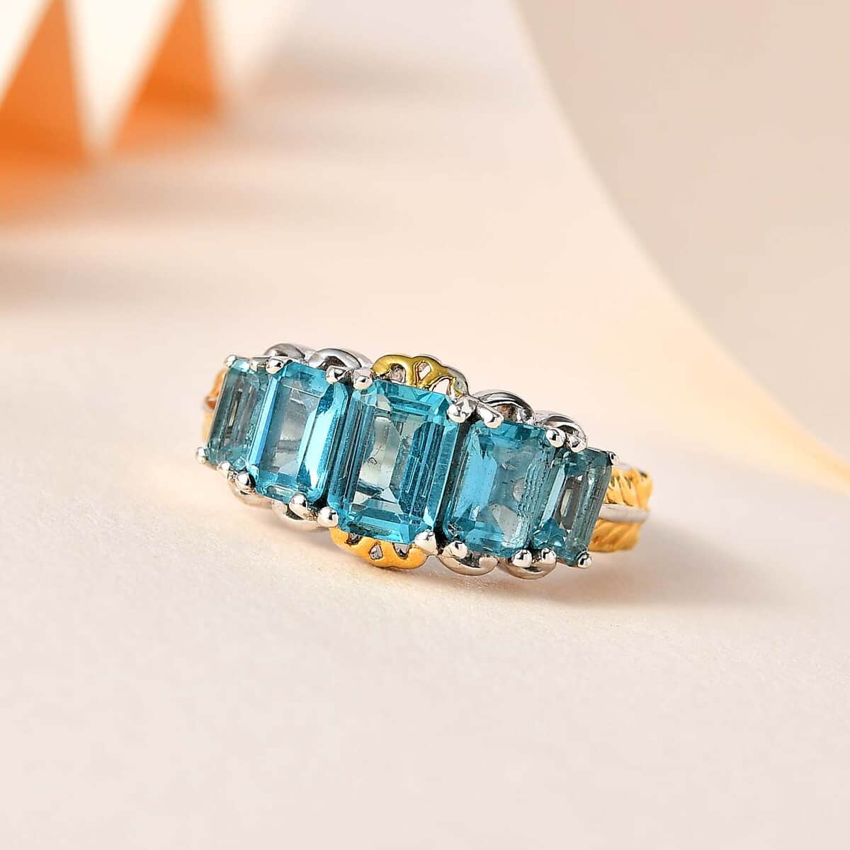 Madagascar Paraiba Apatite 5 Stone Ring in Vermeil YG and Platinum Over Sterling Silver (Size 10.0) 2.80 ctw image number 1