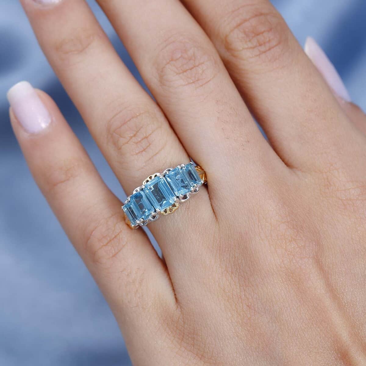 Madagascar Paraiba Apatite 5 Stone Ring in Vermeil YG and Platinum Over Sterling Silver (Size 10.0) 2.80 ctw image number 2