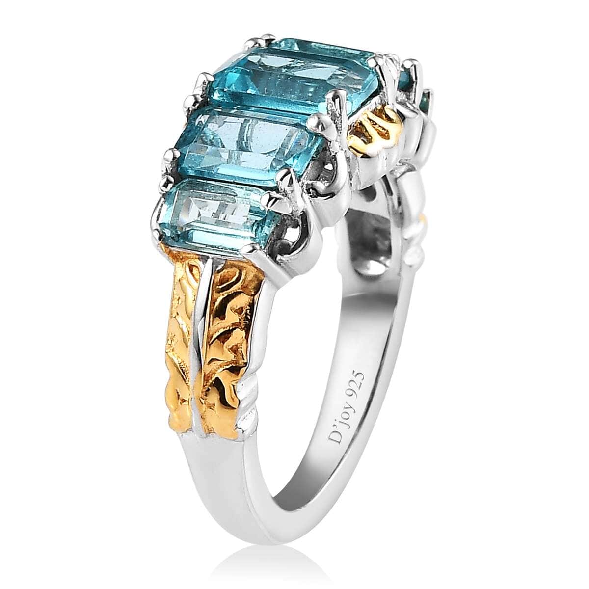 Madagascar Paraiba Apatite 5 Stone Ring in Vermeil YG and Platinum Over Sterling Silver (Size 10.0) 2.80 ctw image number 3