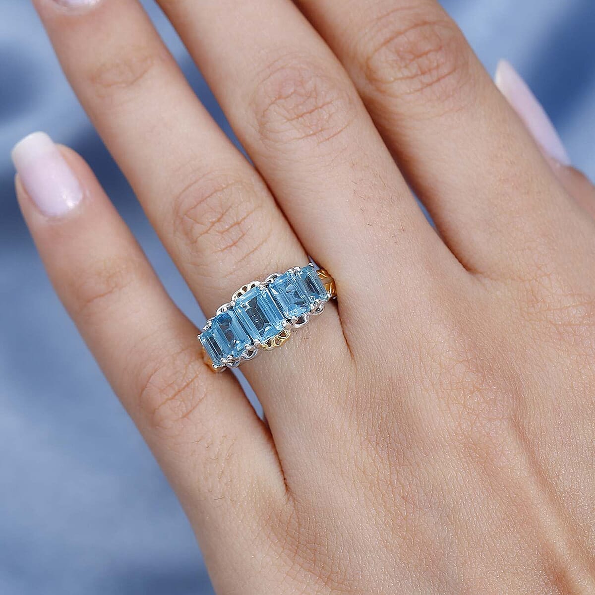 Madagascar Paraiba Apatite 5 Stone Ring in Vermeil YG and Platinum Over Sterling Silver (Size 6.0) 2.80 ctw image number 2