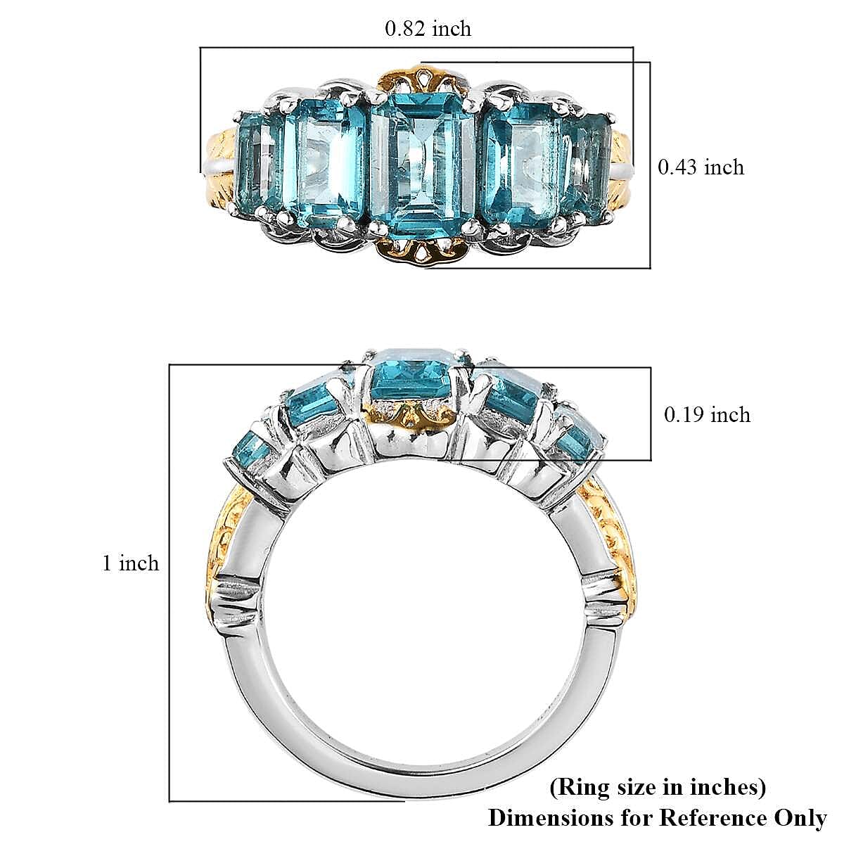 Madagascar Paraiba Apatite 5 Stone Ring in Vermeil YG and Platinum Over Sterling Silver (Size 6.0) 2.80 ctw image number 5