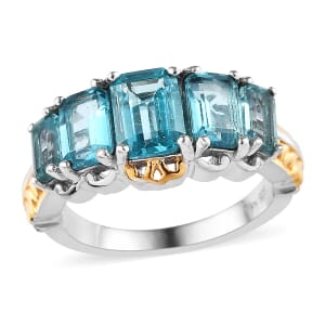Madagascar Paraiba Apatite 5 Stone Ring in Vermeil YG and Platinum Over Sterling Silver (Size 8.0) 2.80 ctw
