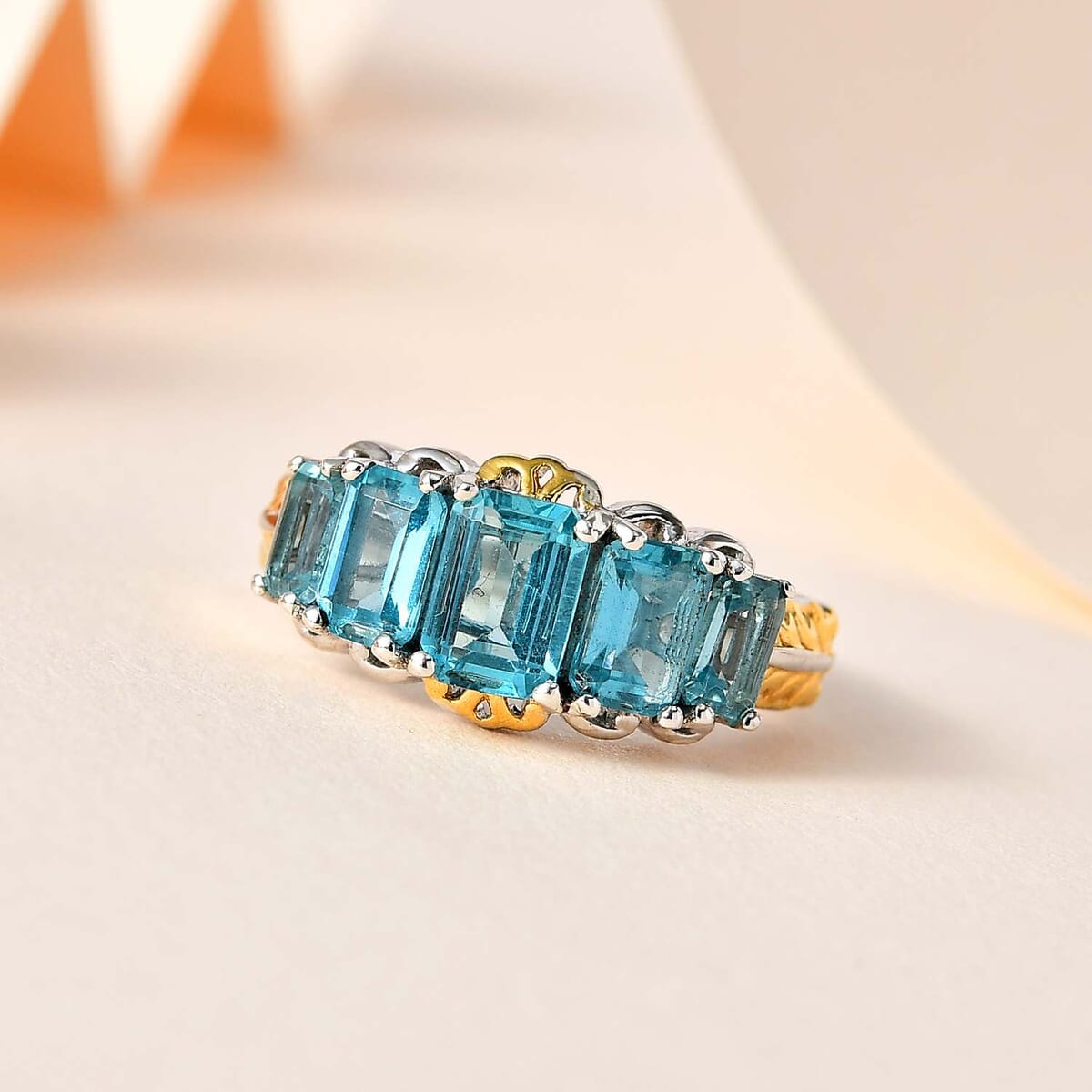 Madagascar Paraiba Apatite 5 Stone Ring in Vermeil YG and Platinum Over Sterling Silver (Size 8.0) 2.80 ctw image number 1