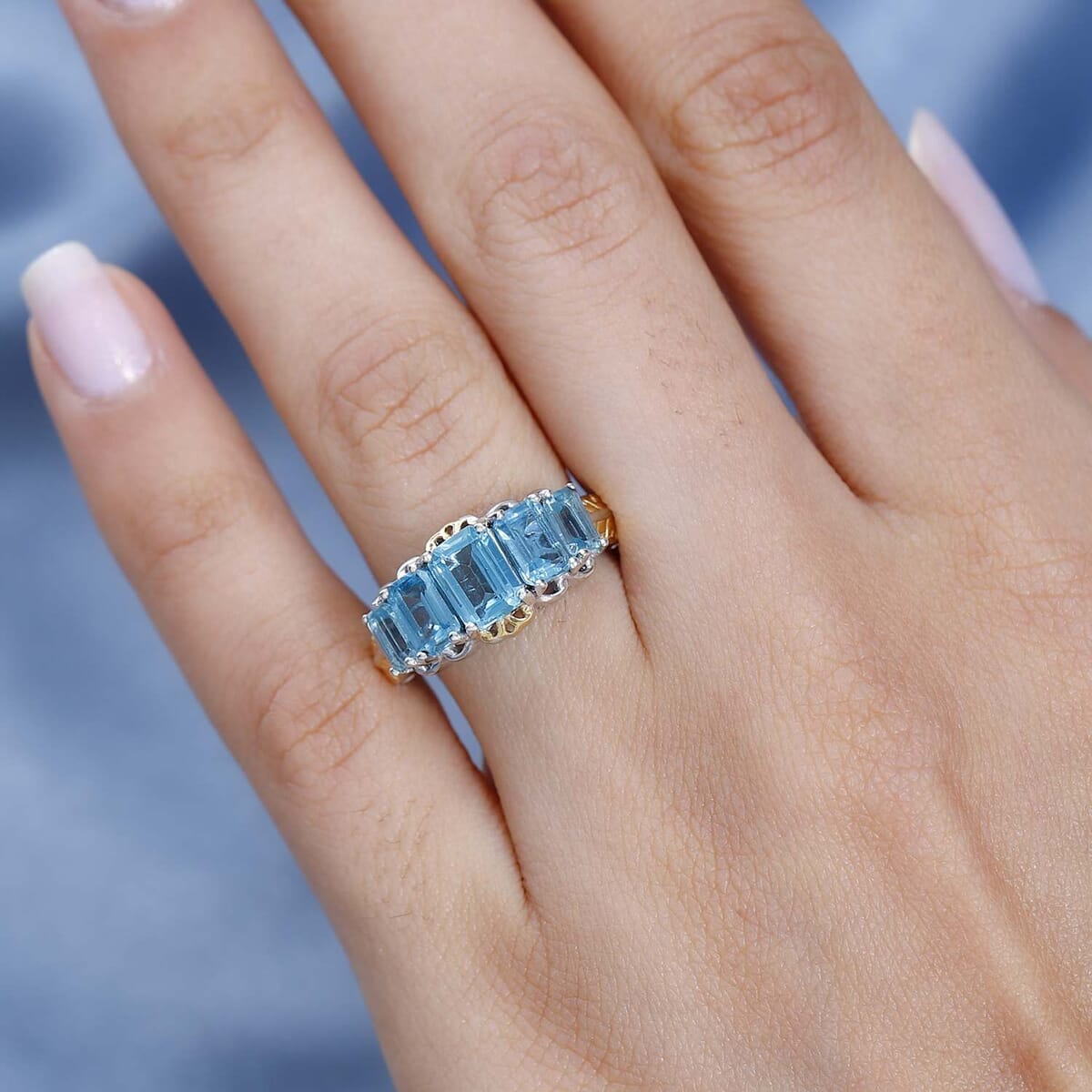 Madagascar Paraiba Apatite 5 Stone Ring in Vermeil YG and Platinum Over Sterling Silver (Size 8.0) 2.80 ctw image number 2