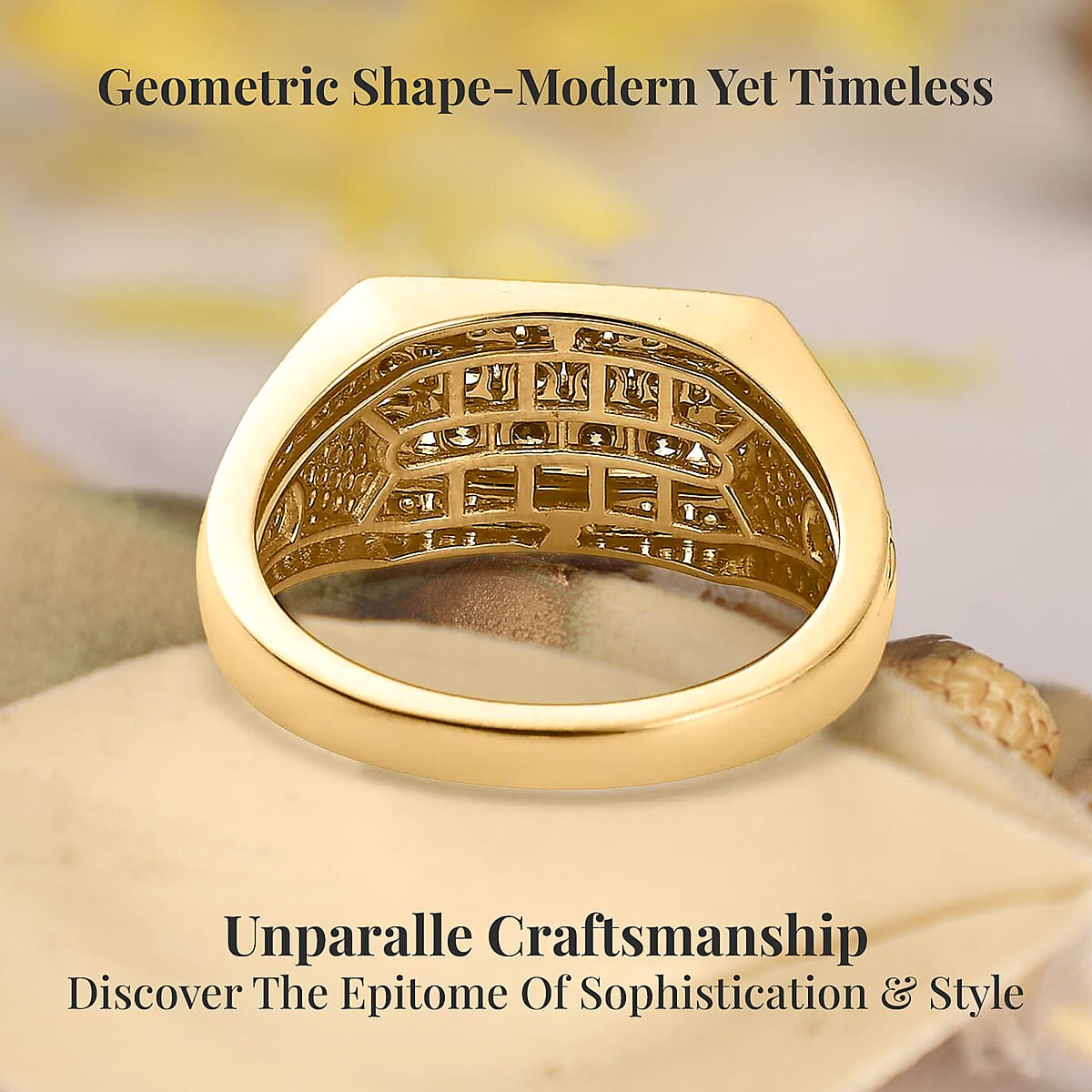 Doorbuster Natural Champagne and White Diamond Men's Ring in Vermeil Yellow Gold Over Sterling Silver (Size 10.0) 1.00 ctw image number 3