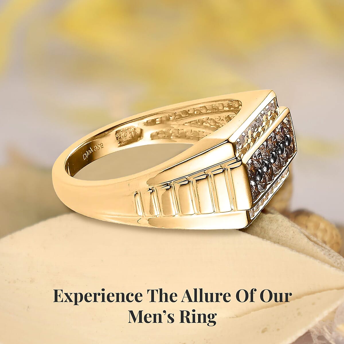 Natural Champagne and White Diamond Men's Ring in Vermeil YG Over Sterling Silver (Size 11.0) 1.00 ctw image number 2