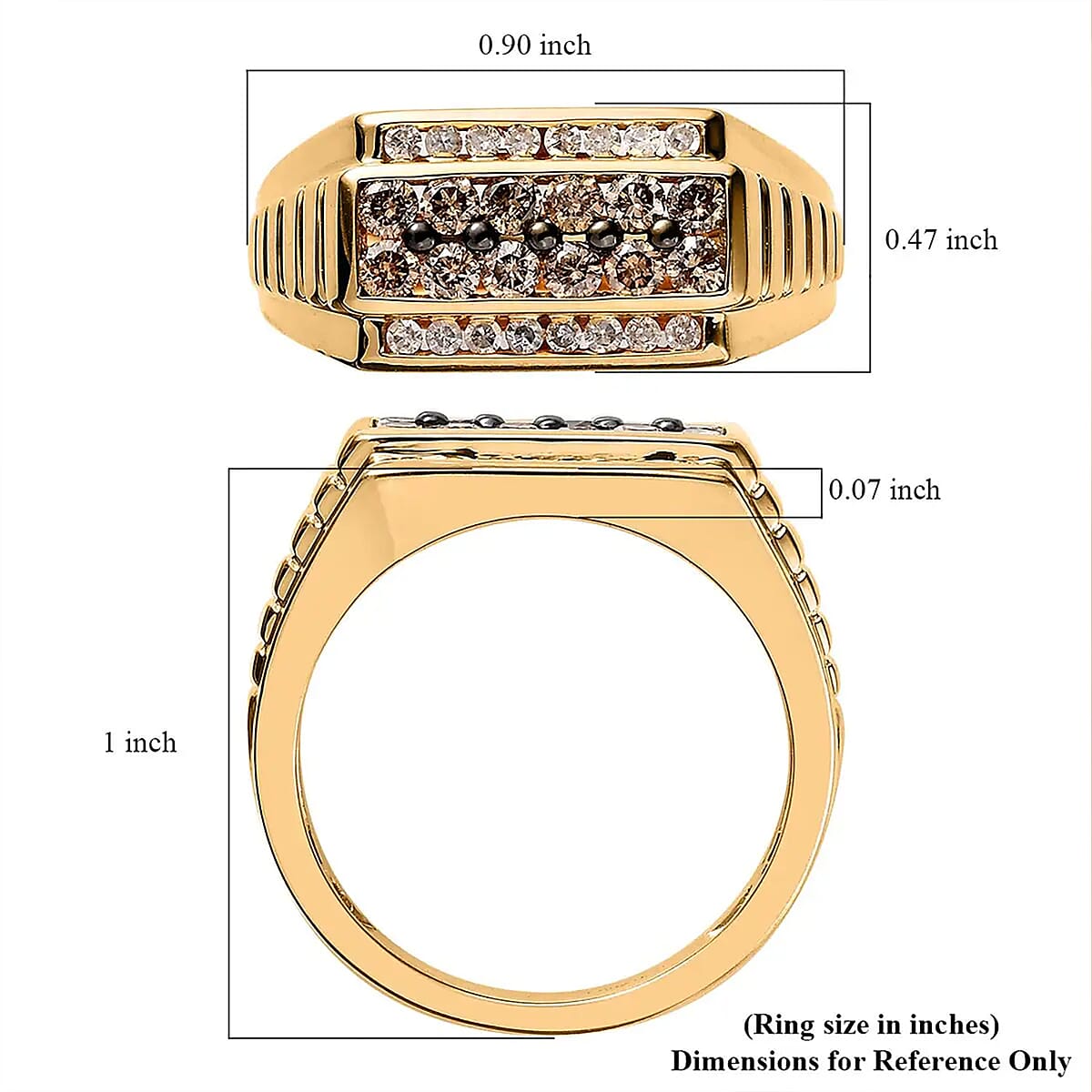 Natural Champagne and White Diamond Men's Ring in Vermeil Yellow Gold Over Sterling Silver (Size 13.0) 1.00 ctw image number 6