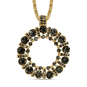 Green Austrian Crystal Necklace in Black Silvertone 28 Inches 
