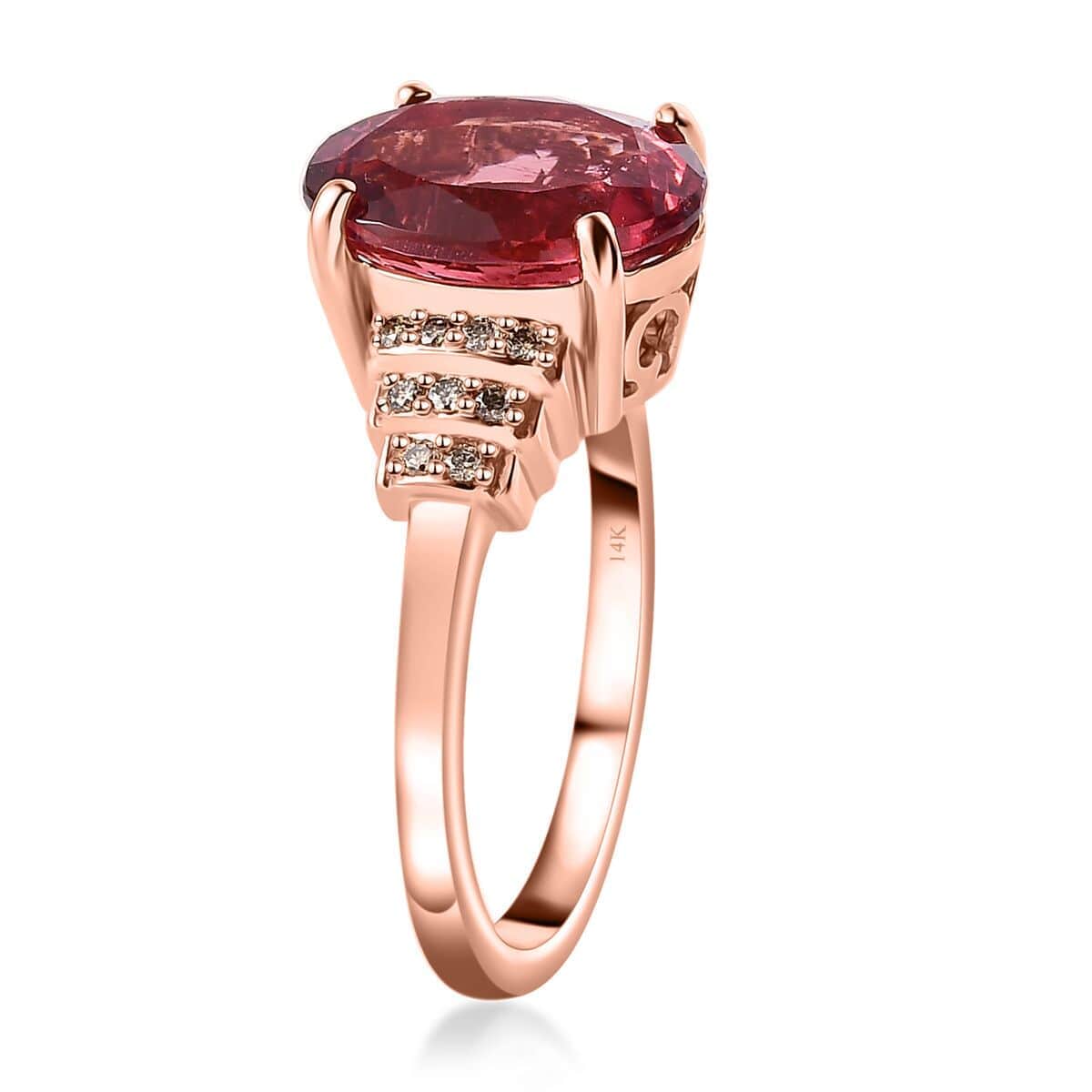 Luxoro 14K Rose Gold Premium Blush Apatite and I3 Natural Champagne Diamond Ring 4.10 ctw image number 3