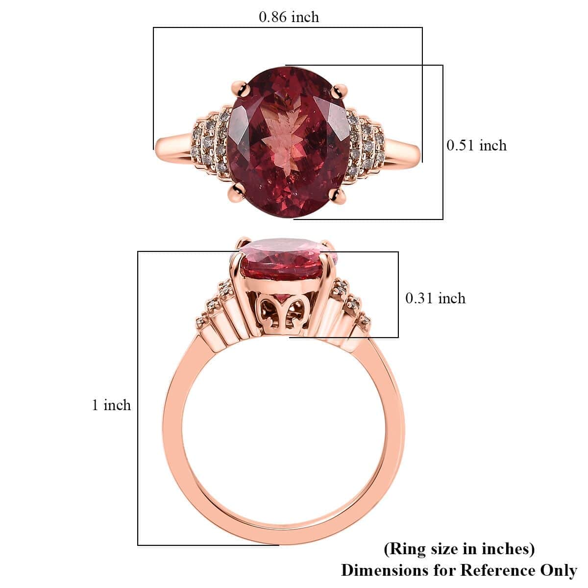 Luxoro 14K Rose Gold Premium Blush Apatite and I3 Natural Champagne Diamond Ring 4.10 ctw image number 5